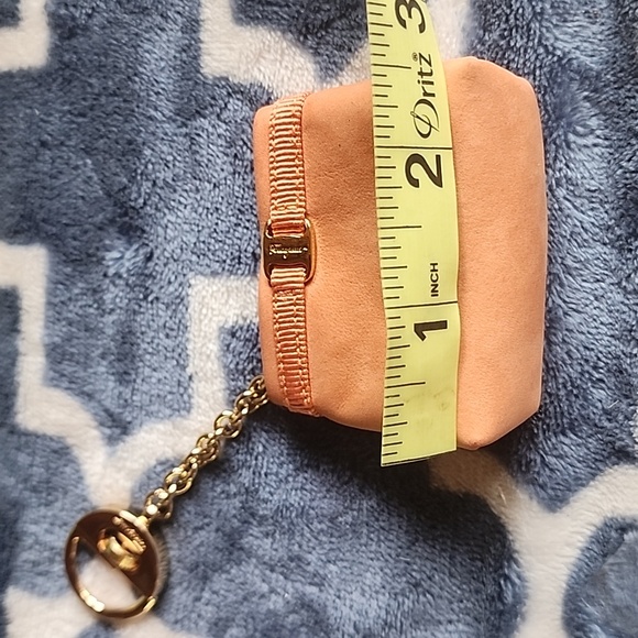 Salvatore Ferragamo Peach Suede Pouch Gold Chain Bag Purse Charm - Picture 9 of 11